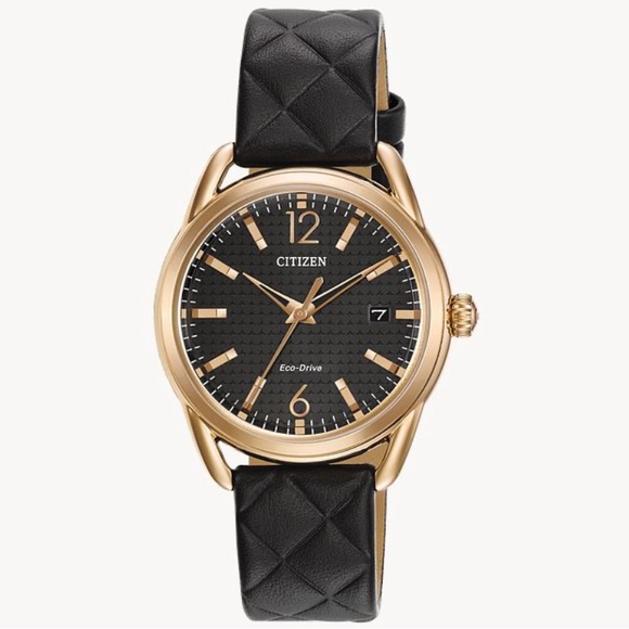 Citizen Accessories - Citizen LTR Eco-Drive Quilted Black Strap Watch